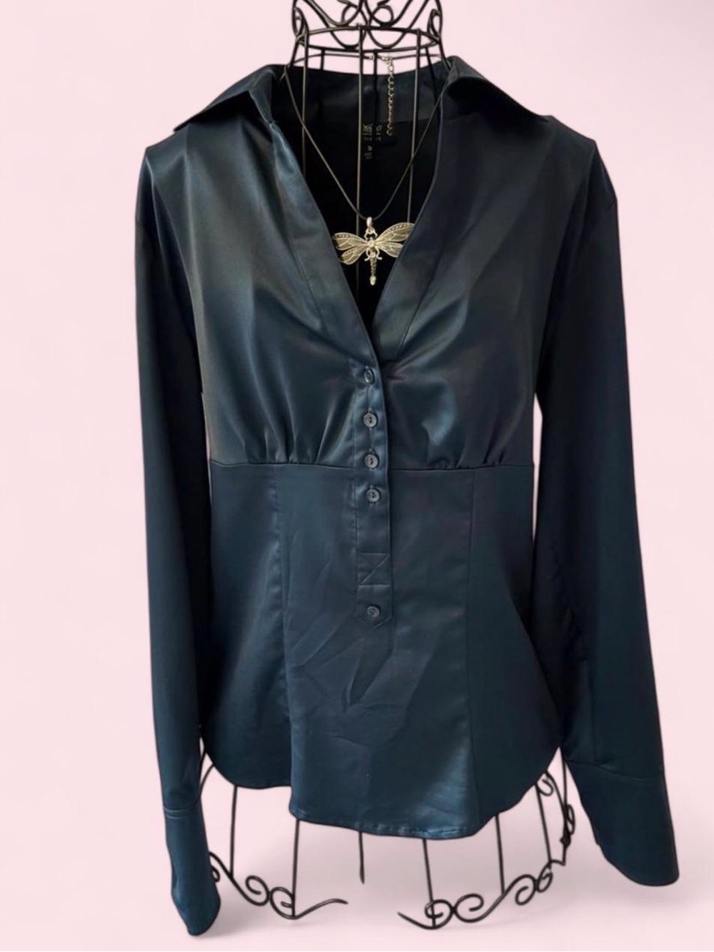 Vintage Mossimo Dark Teal Button Up Blouse Size Small